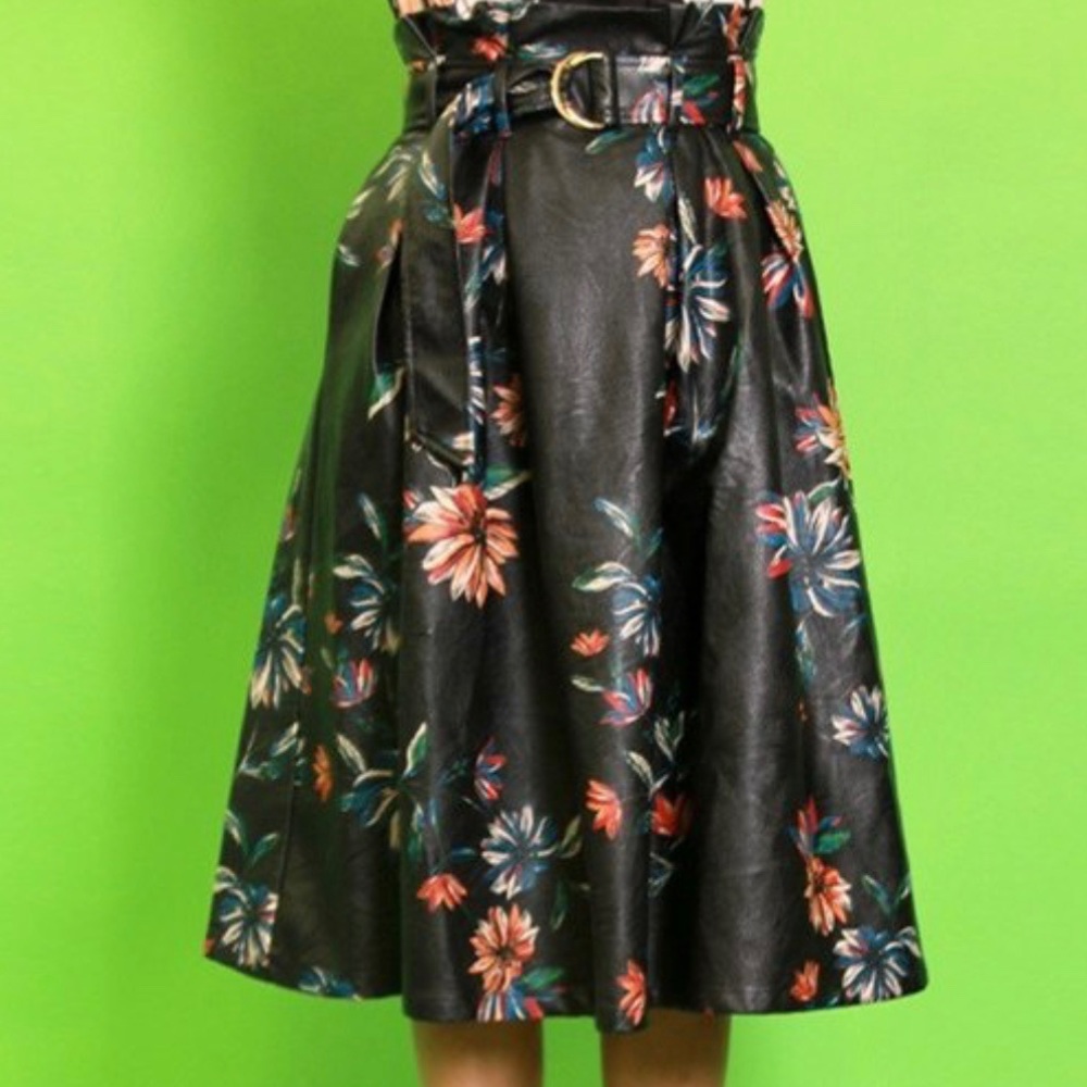 Flirty Floral Faux Leather Skirt